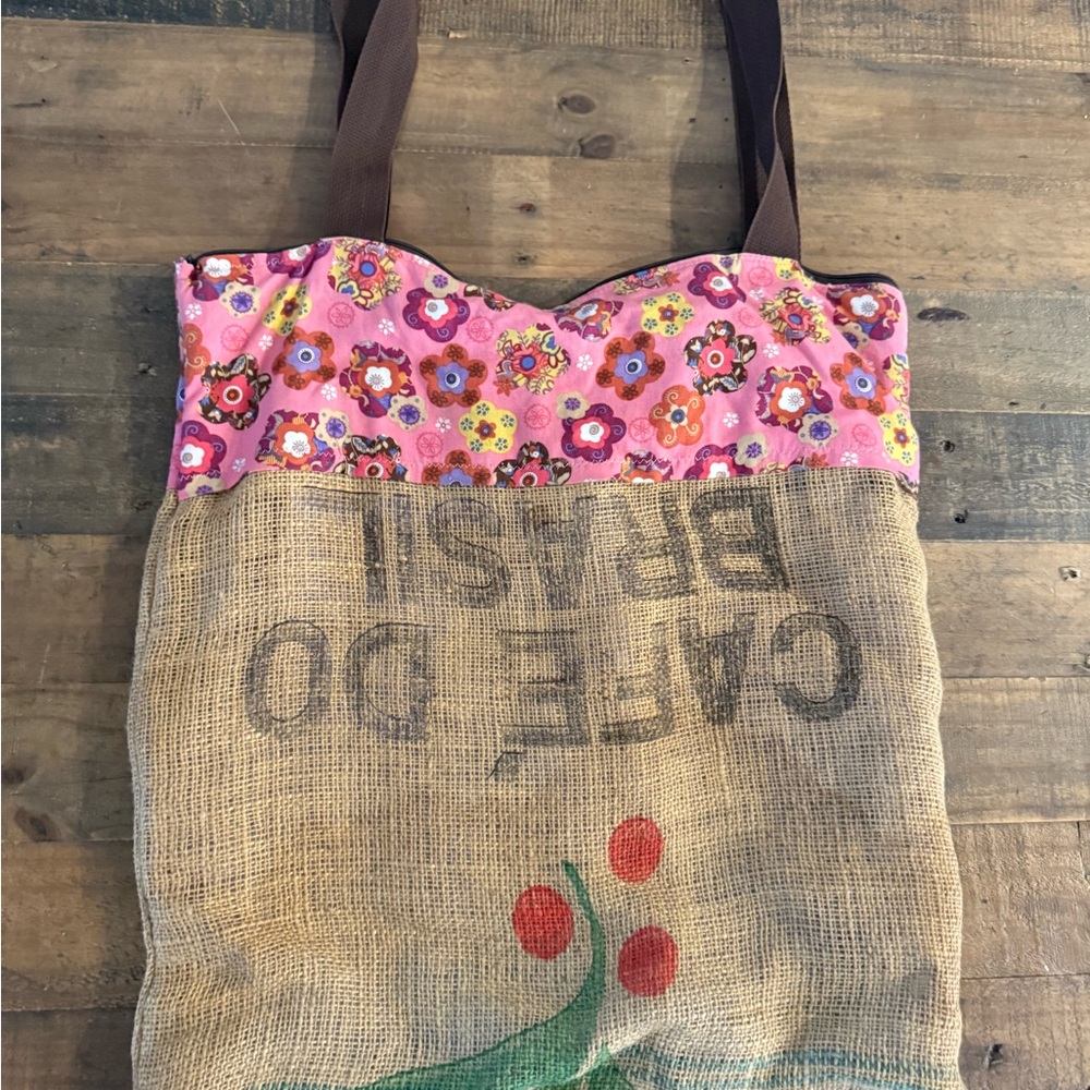 Rustic Pink and Tan Floral Tote Bag